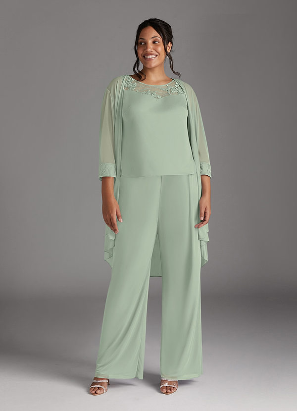 Azazie Frances Mother of the Brides Dresses Dusty Sage Jumpsuit/Pantsuit Scoop Mesh Dress image1