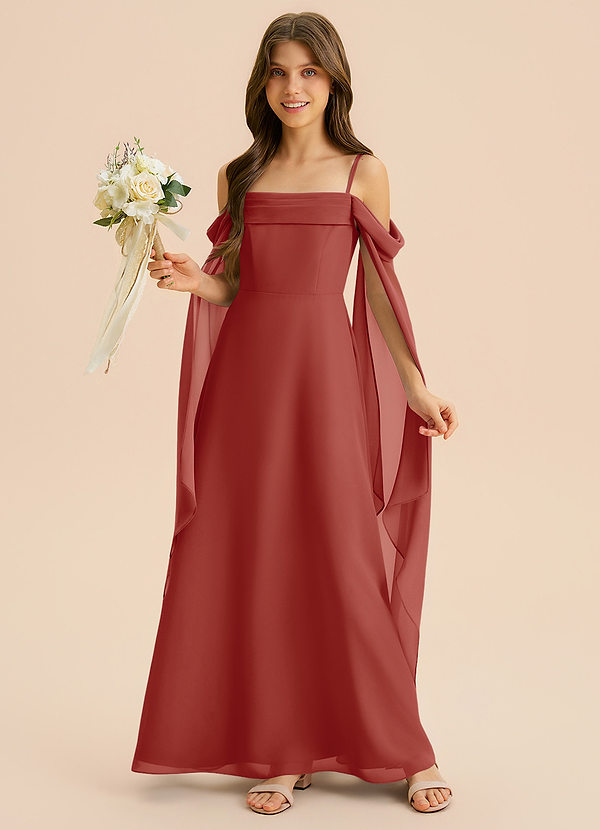 Azazie Moana Junior Vestido de Terracota de Gasa de Corte en A con Plisado image1