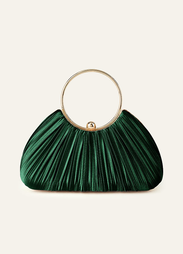 front Matching Color Metallic Satin Pleated Handbag