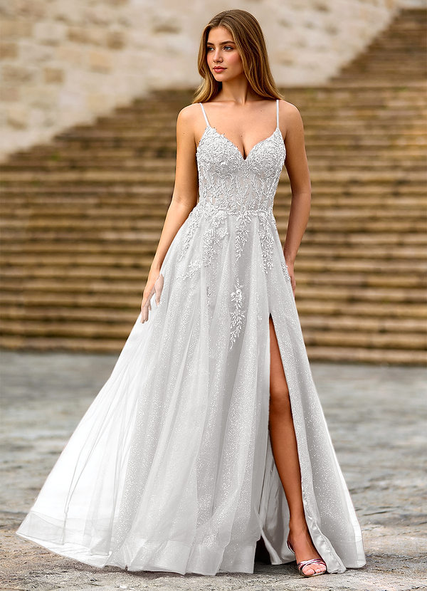 Milliener White Tulle Flowers Prom Dress image1