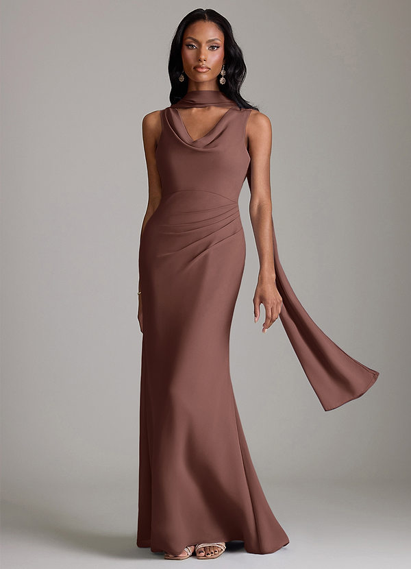 Azazie Linelle Bridesmaid Dresses Espresso Mermaid Pleated Chiffon Dress image1