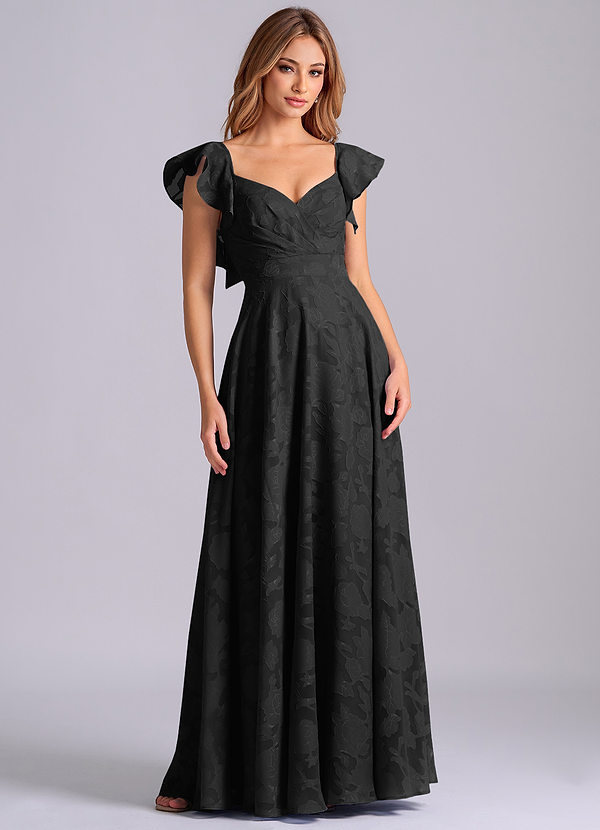 Azazie Leilani Brudtärneklänningar Klä av A-Linje i Blommig Utbrändhet Älskling Halsringning Svart image1