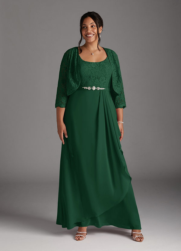 Azazie Ainsling Mother of the Brides Dresses Dark Green A-Line Square Neckline Lace Chiffon Dress image1