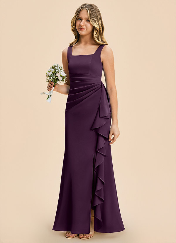 Azazie Adrienne Junior Plum Sheath Pleated Stretch Satin Dress image1