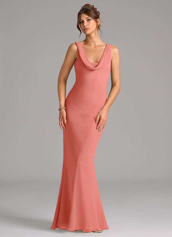 Azazie Rylina Bridesmaid Dresses Salmon Pink Mermaid Pleated Chiffon Dress image1
