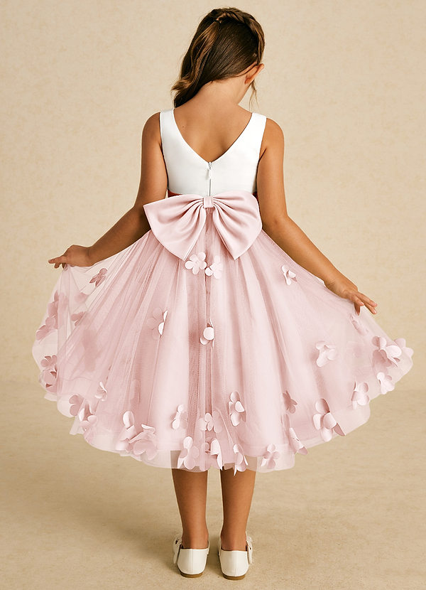 Azazie Sprout Flower Girl Dresses Blushing Pink A-Line Bow Tulle Dress image1