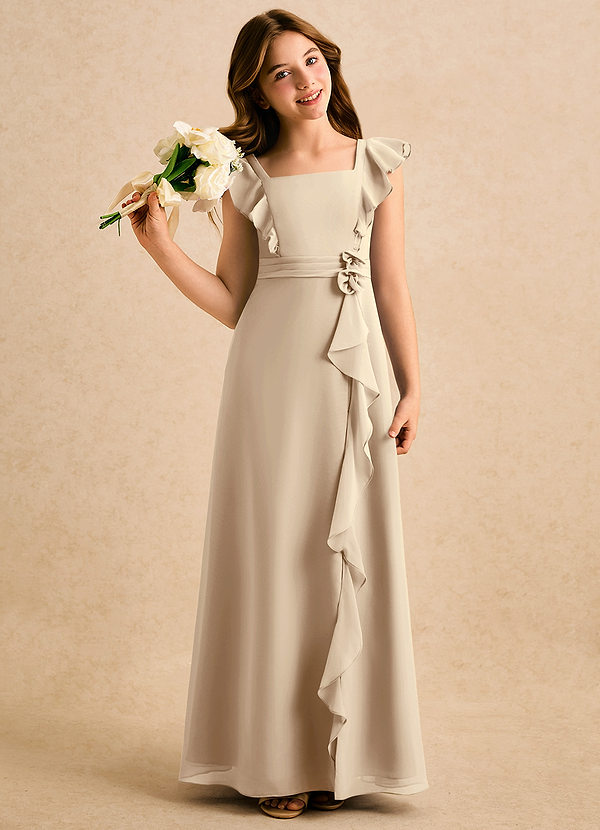 Azazie Soso Girls Formal Kukkaistyttöjen mekot A-linja Pliseerattu Sifonki Lattian pituus Pukeutua image1