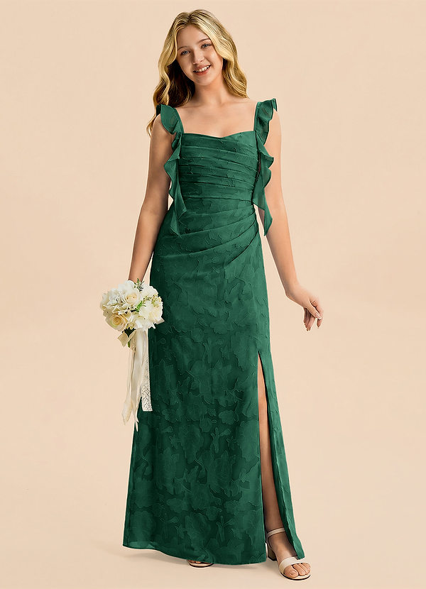 Azazie Jessamine Junior Robe Sirène en Floral Burnout Décolleté en cœur Vert Foncé image1