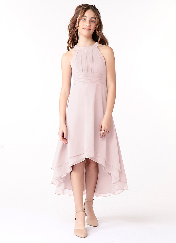 Azazie Linna Junior Blushing Pink A-Line Pleated Chiffon Dress image1