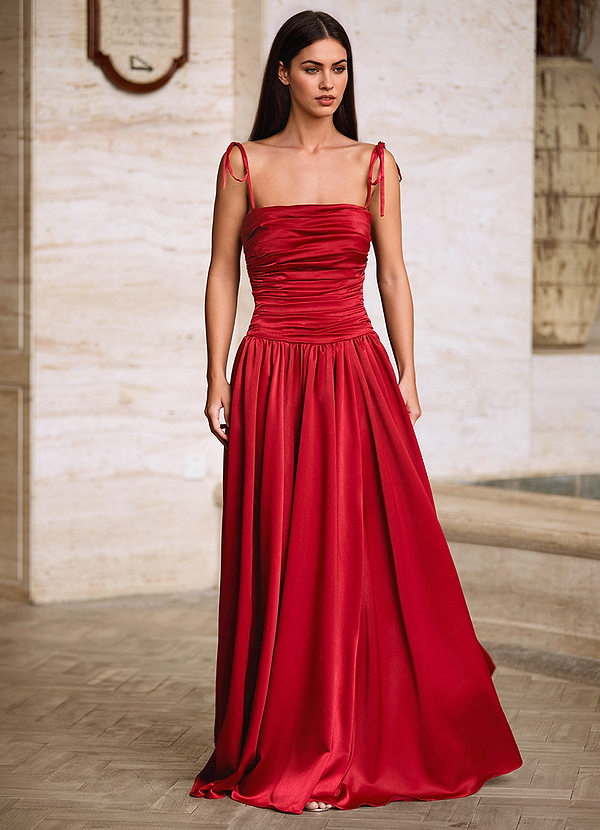 Luxa Rot Plissiertes Ballkleid mit eckigem Ausschnitt image1