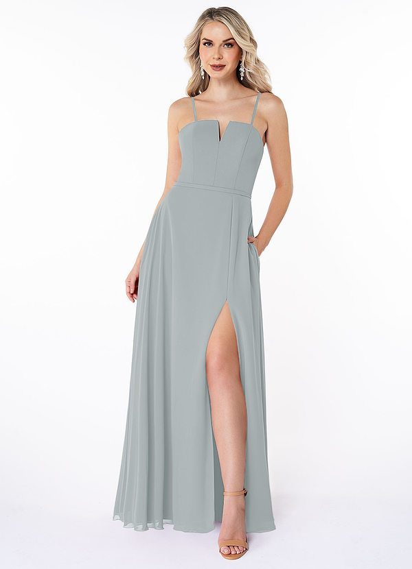 Azazie Janneth Bridesmaid Dresses Dolphin Grey A-Line with Pockets Chiffon Dress image1