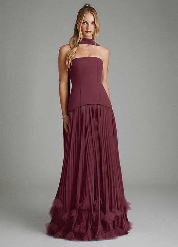 Azazie Alex Robes de demoiselle d'honneur Robe Trapèze en Mousseline de soie Corset Cabernet image1