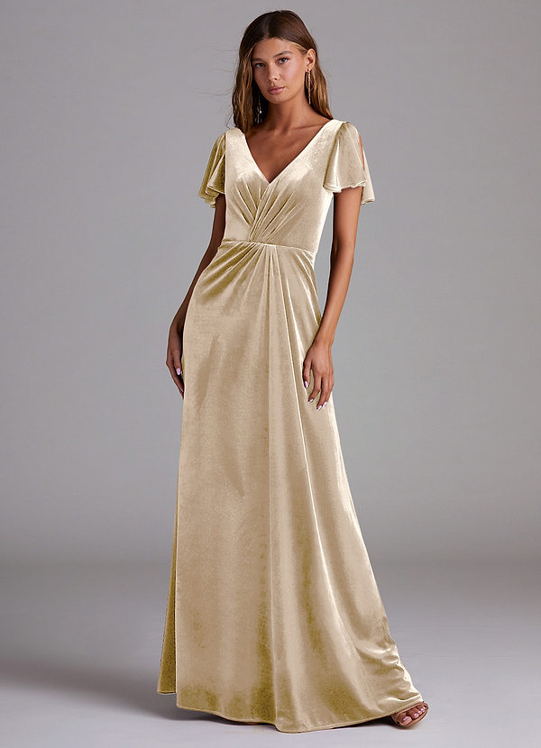 Azazie Soren Robes Demoiselle d'honneur Robe Trapèze en velours Champagne image1