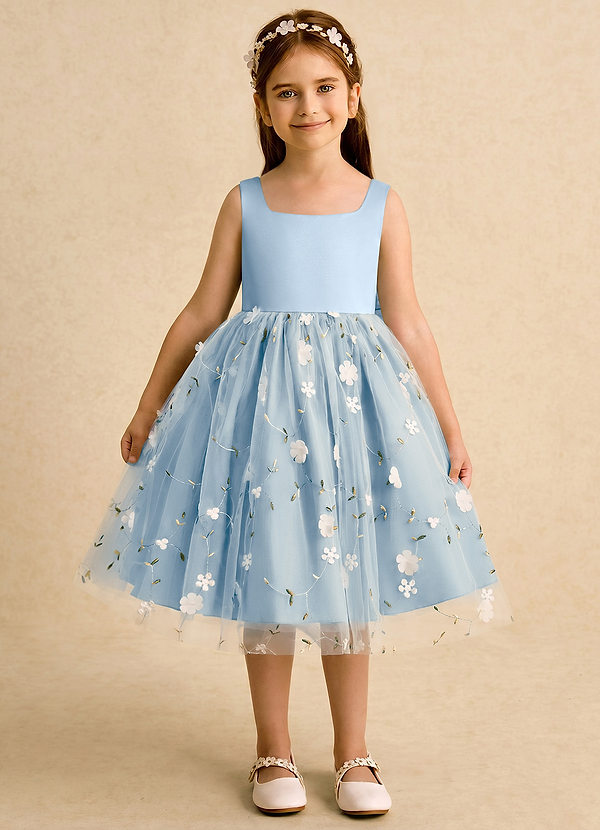 Azazie Bean Flower Girl Dresses Powder Blue Ball-Gown Bow Tulle Dress image1