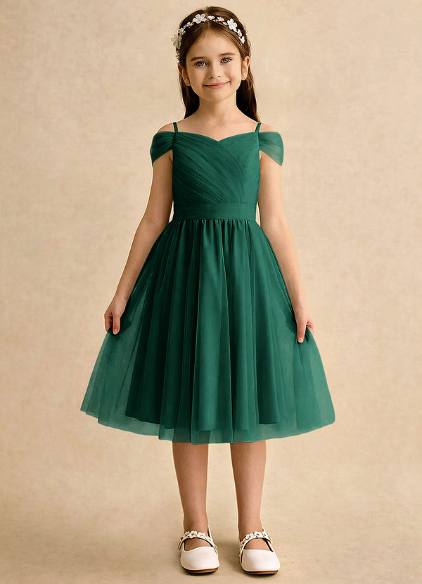 Azazie Lila Girls Formal Blumenkinder Kleider A-Linie Schulterfrei Tüll Kleid Smaragd image1