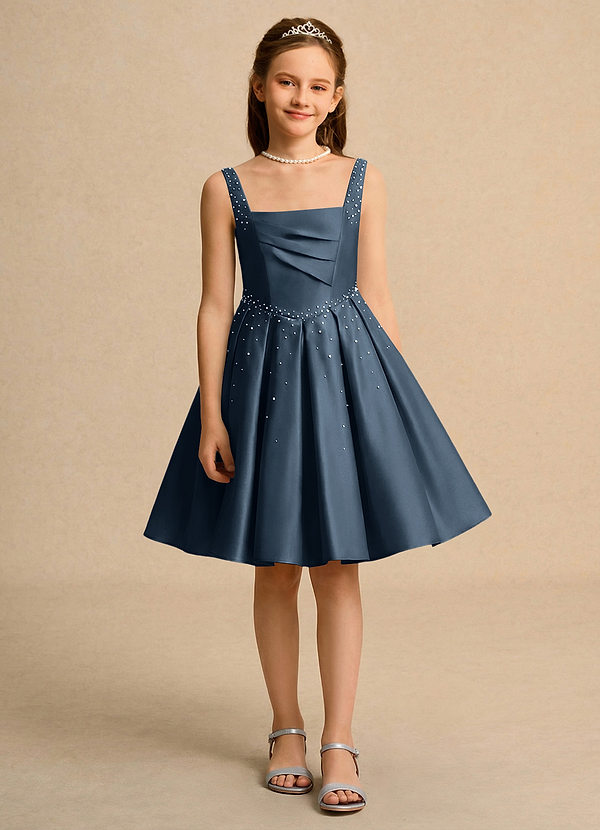 Azazie Jello Vestidos de Niña de Flores Vestido de Neptuno de Satin Mate de Princesa con Plisado image1