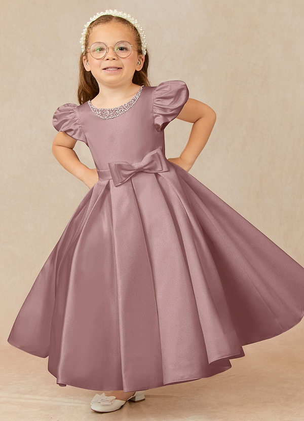 Azazie Jewel Vestidos de Niña de Flores Vestido de Rosa Polvorienta de Satin Mate de Vestido de gala con Plisado image1
