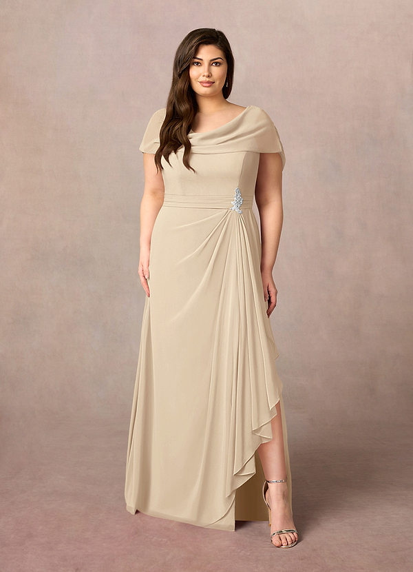 Azazie Mary Mother of the Brides Dresses Champagne A-Line Side Slit Chiffon Dress image1