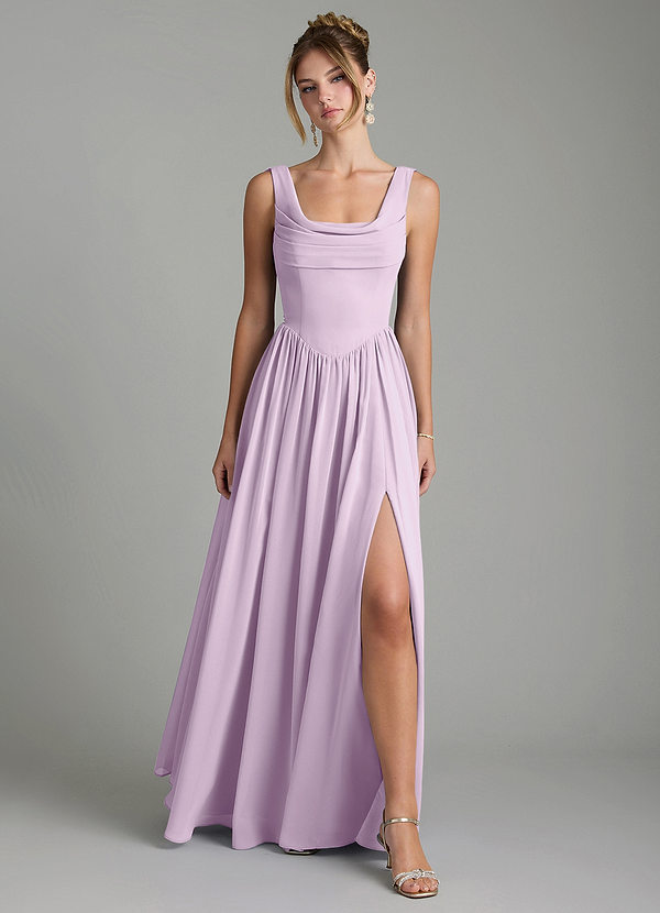 Azazie Novi Brautjungfernkleider Eine Linie Plissee Chiffon Kleid Frostiges Flieder image1