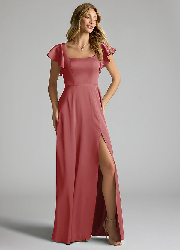 Azazie Bondi Bridesmaid Dresses Antique Rose A-Line Bow Stretch Satin Dress image1