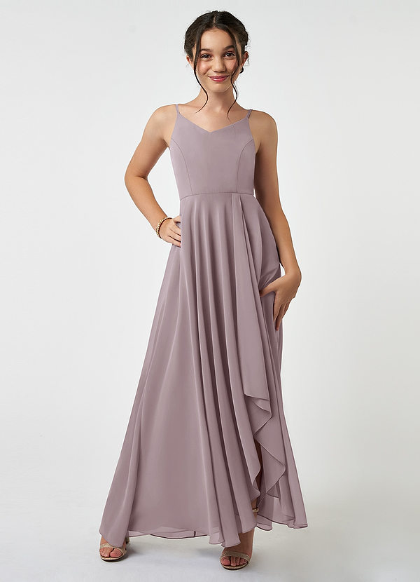 Azazie Collette Junior A-Linie Gestreift Chiffon Kleid Dämmerung image1