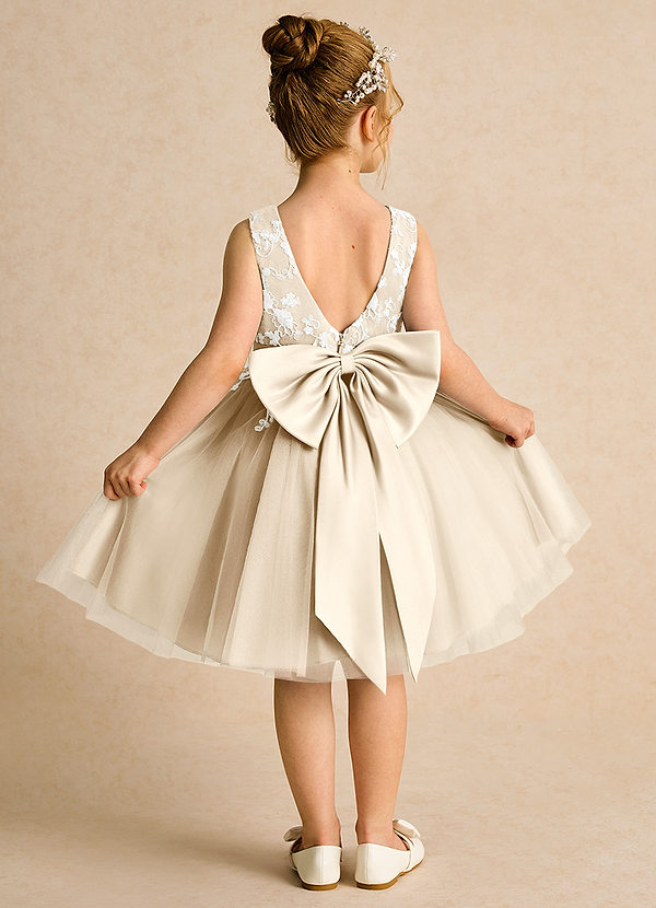 Azazie Butterfly Flower Girl Dresses Champagne A-Line Lace Dress image1