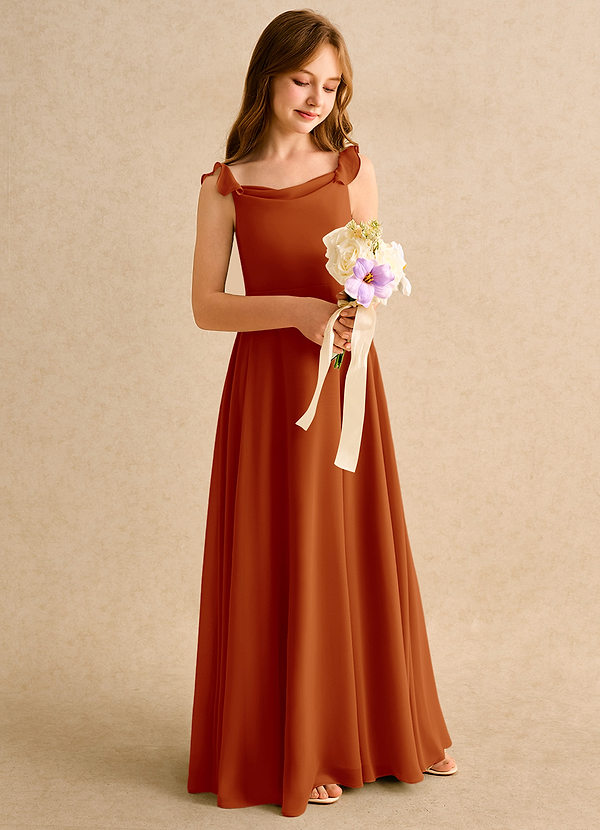 Azazie Puppy Junior Formal Bloemenmeisjes Jurken A-Lijn Jurk van Chiffon Geplooid Paprika image1