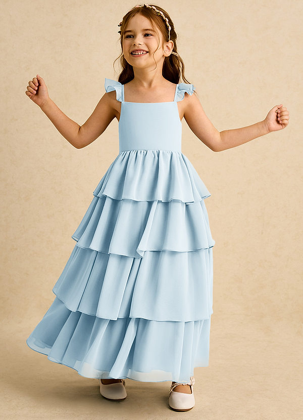 Azazie Boba Vestidos de Niña de Flores Vestido de Azul Cielo de Gasa de Corte En A con Escote Cuadrado image1