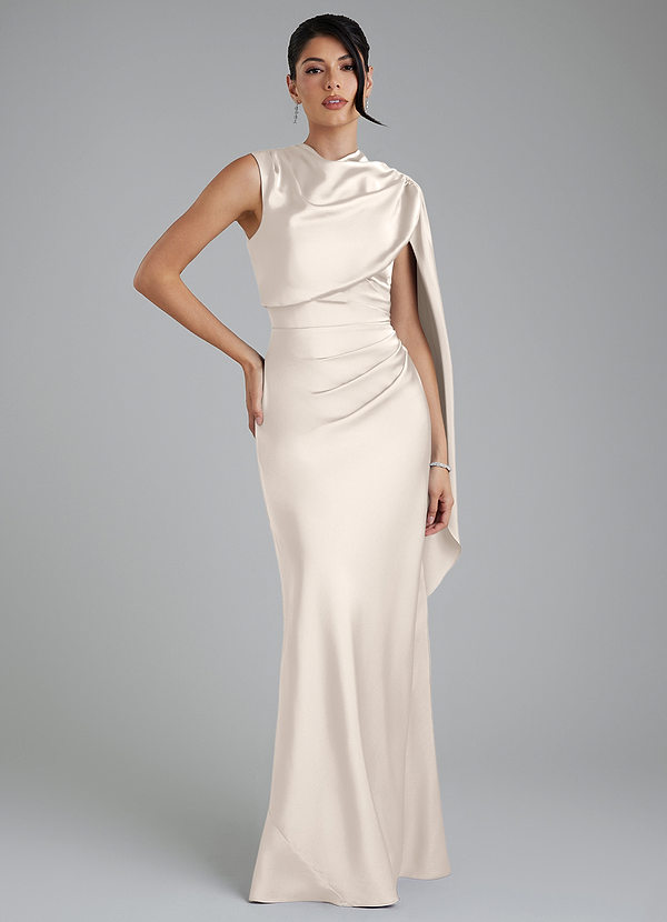 Azazie Taj Robes de demoiselle d'honneur Robe Sirène en Satin extensible Corset Albâtre Blanc image1