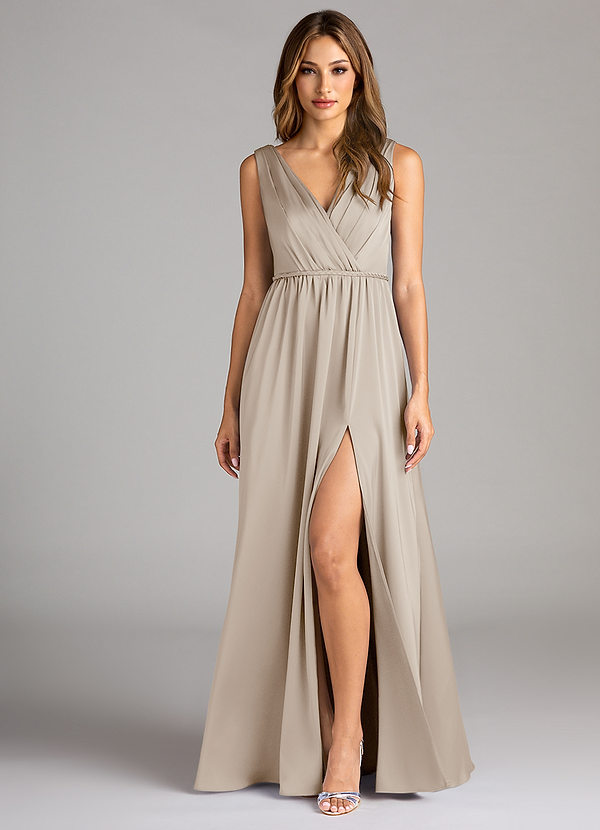 Azazie Tanicia Brautjungfernkleider A-Linie Plissee Stretch-Satin Kleid Frost image1