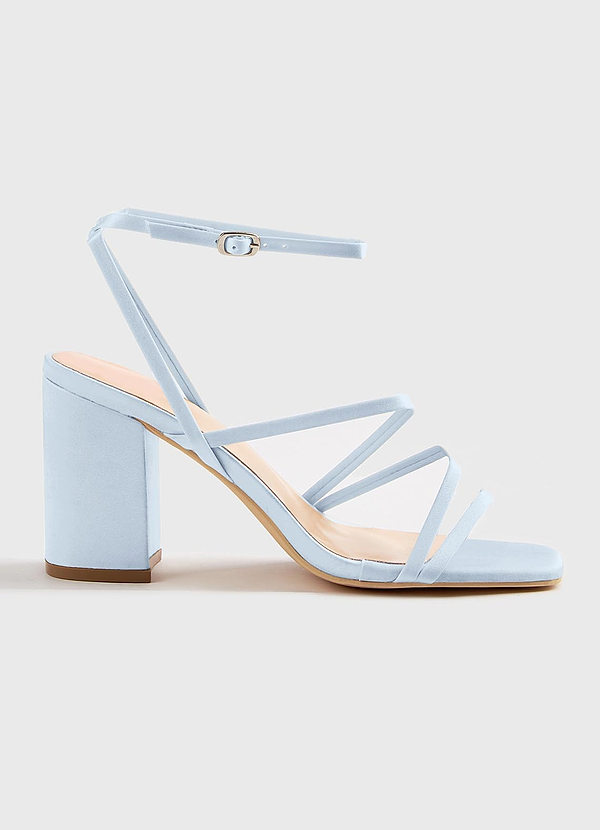 front Matching Color Matte Satin Ankle Strap Block Heel Sandals