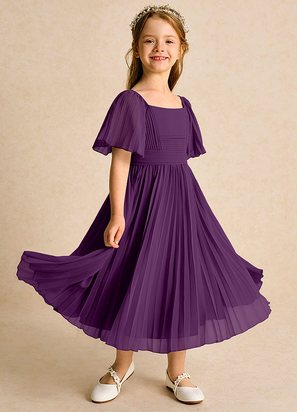 Azazie Gisele Abiti da Ragazza di Fiori Abito A-Line in Chiffon Plissettato Uva image1