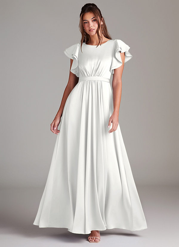 Azazie Daphne Vestidos Discretos de Dama de Honor Vestido Linha A Franzido Comprimento do chão Cetim elástico image1