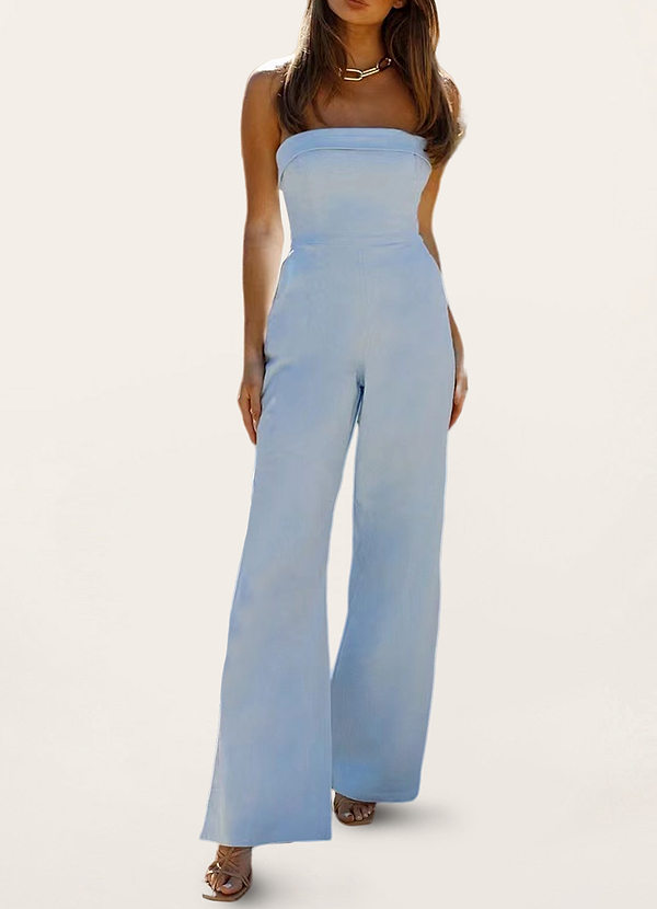 front What A Stunner Light Blue Strapless Jumpsuit
