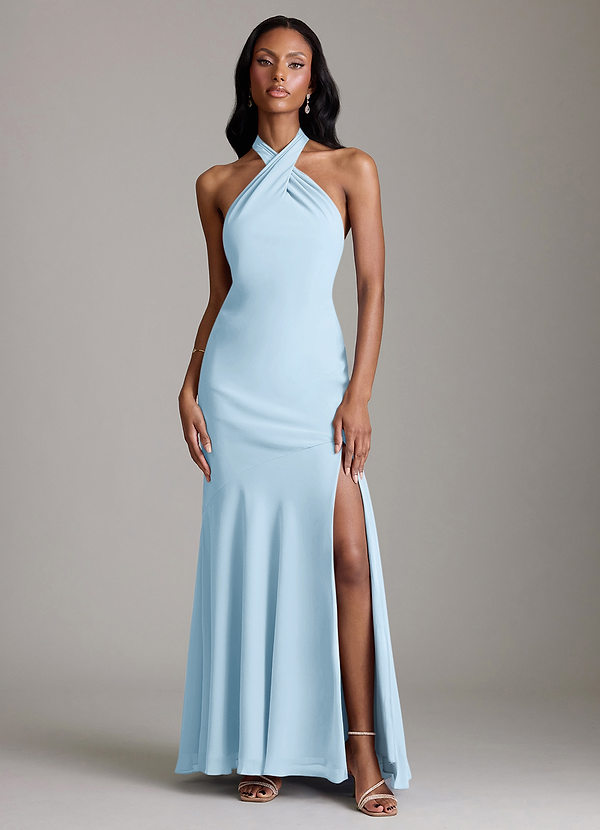 Azazie Lorena Bridesmaid Dresses Sky Blue Mermaid Pleated Chiffon Dress image1