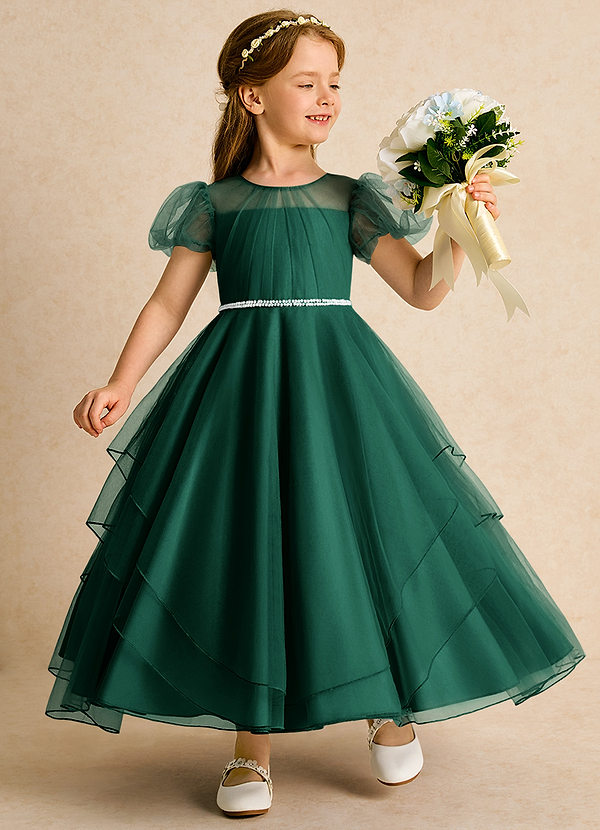 Azazie Duckie Abiti da Ragazza di Fiori Abito Principessa in Tulle Plissettato Smeraldo image1