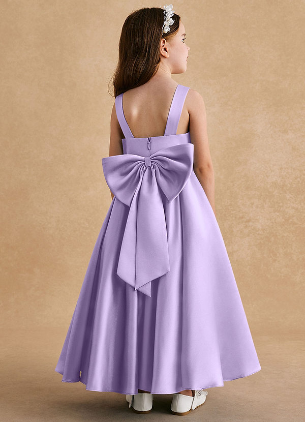 Azazie Honey Bear Flower Girl Dresses Lilac A-Line Pleated Matte Satin Dress image1