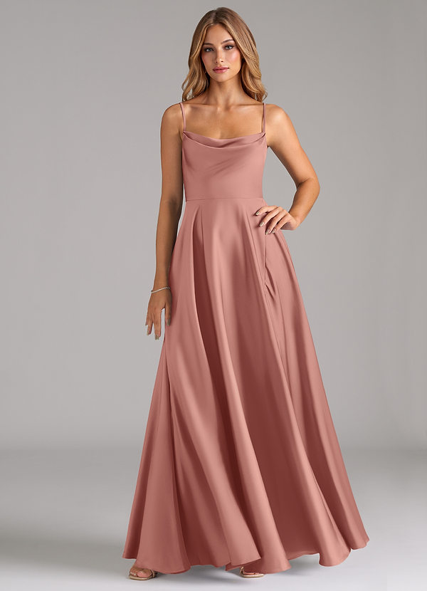 Azazie Elle Brautjungfernkleider A-Linie Plissee Stretch-Satin Kleid Rosettenrosa image1