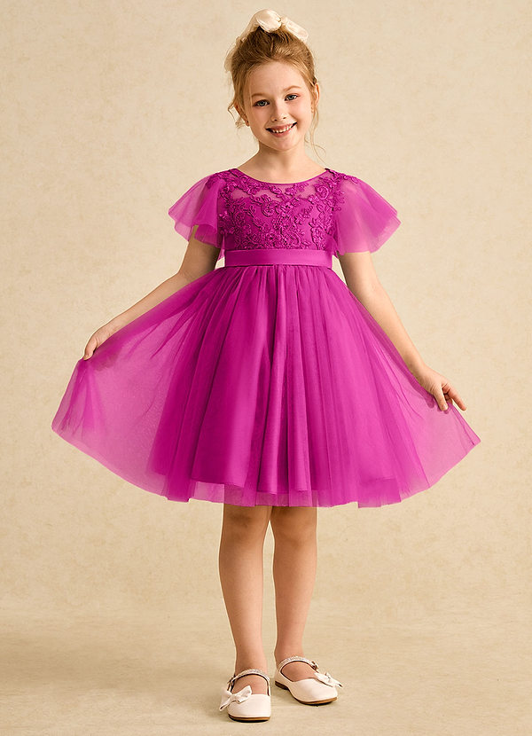 Azazie Queenie Blumenkinder Kleider A-Linie Spitze Kleid Fuchsia image1