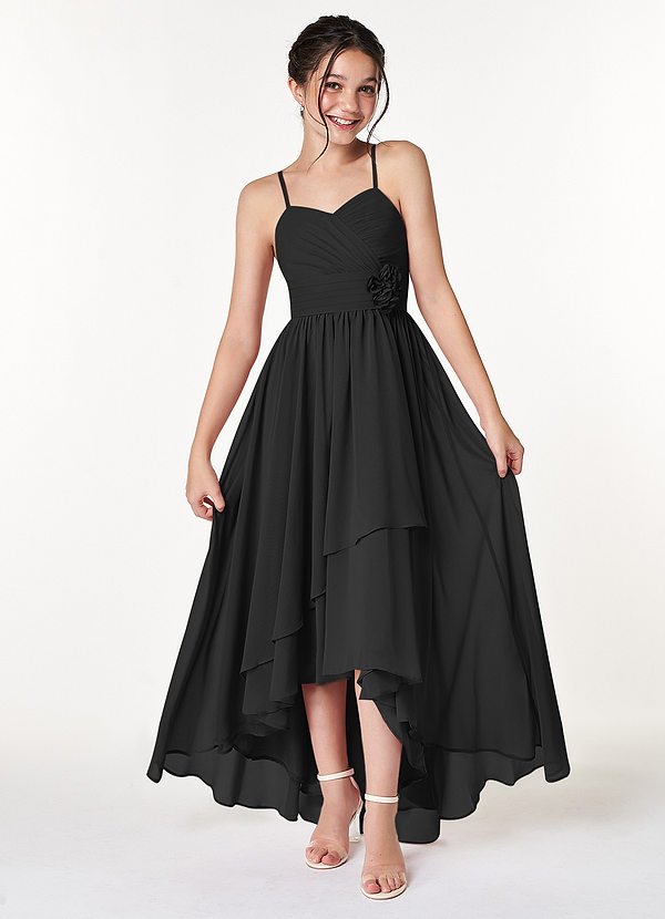 Azazie Catalina Junior Black A-Line Ruched Chiffon Dress image1