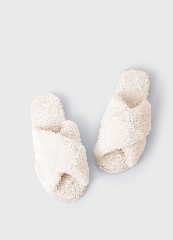 front Matching Color Cross Band Fuzzy Slippers