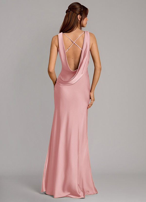 Azazie Cheryl Vestidos Dama de Honor Vestido de Rosa Empolvado de Satén Elástico de Corte Sirena image1