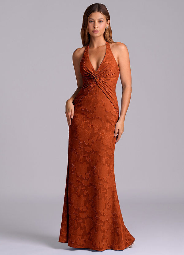 Azazie Valerie Bruidsmeisjes Jurken Jurk van Bloemen Burn-out met Zeemeermin Geplooid Paprika image1