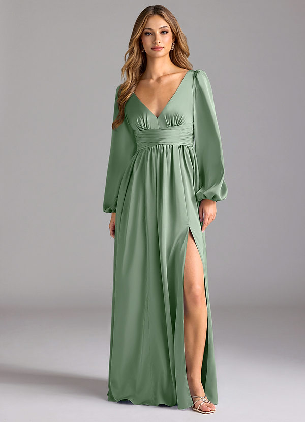 Azazie Norah Abiti da Damigella Abito A-Line in Raso Elasticizzato Matcha image1