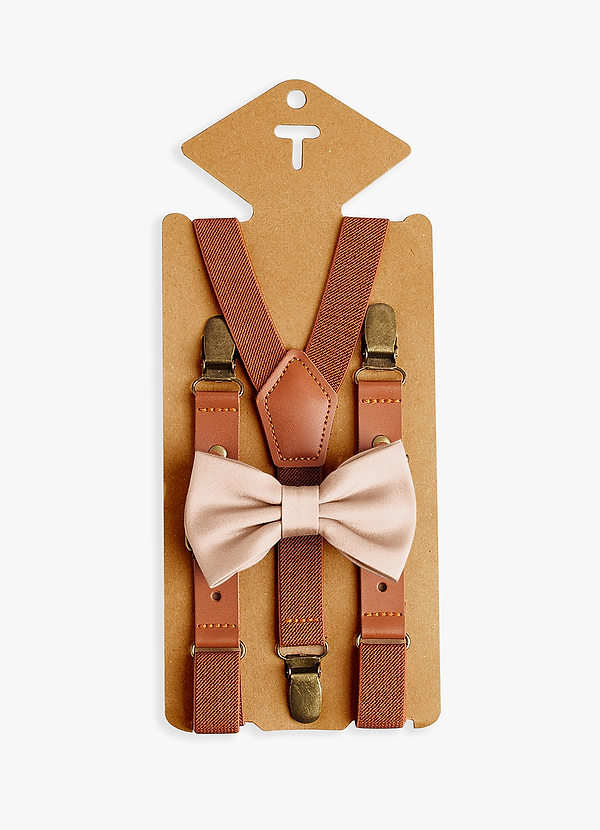 front Boy's Matching Matte Satin Pre-Tied Bow Tie & Suspenders Set