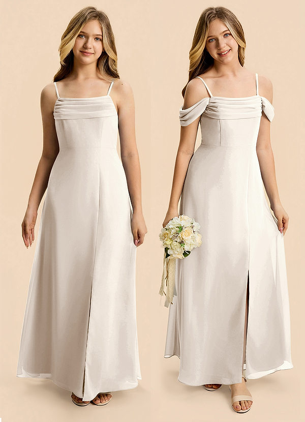 Azazie Lilly Junior White Alabaster A-Line Pleated Chiffon Dress image1