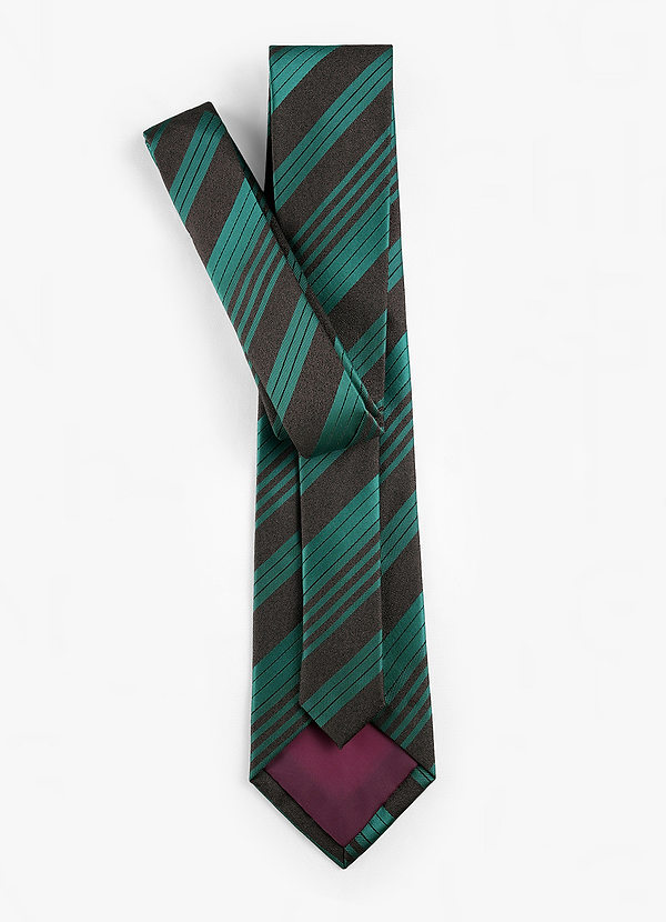 back Men's Black and Green Striped Tie