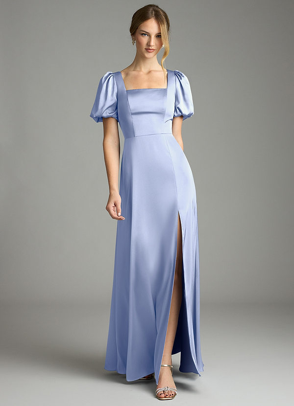 Azazie Fyona Bridesmaid Dresses Ice A-Line Pleated Stretch Satin Dress image1