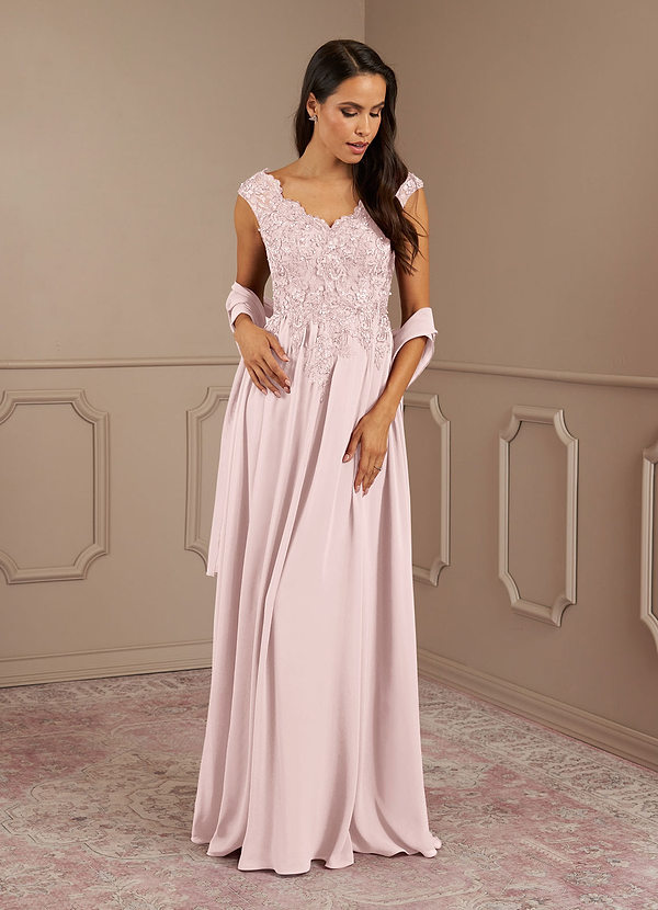 Azazie Amethyst Mother of the Brides Dresses Blushing Pink A-Line V-Neck Sequins Chiffon Dress image1