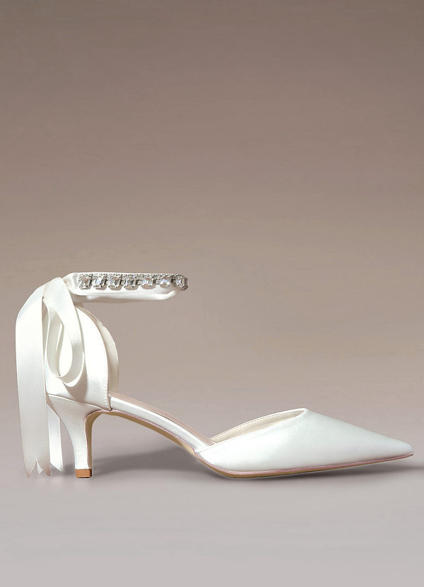 front Crystal Satin Ribbon Pumps